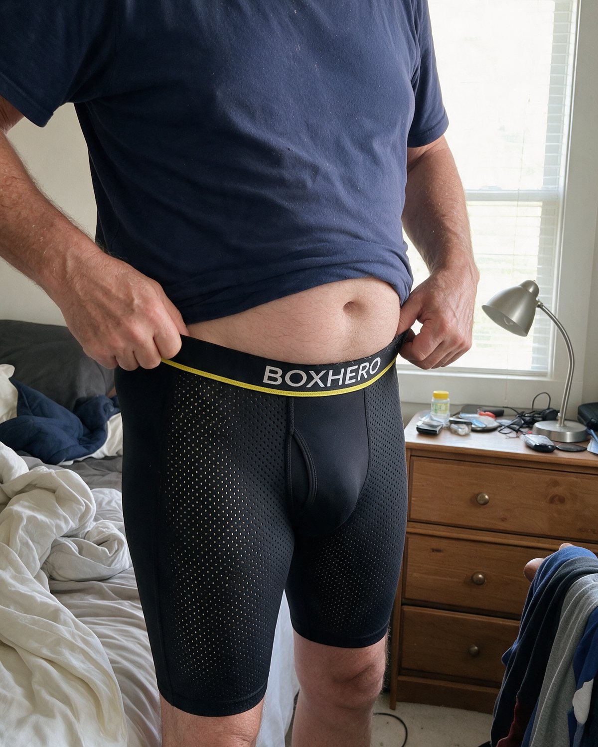 A man in his sixties wearing BoxHero 2.0, waistband flat
