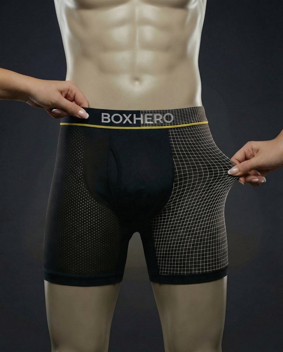 Adaptive Bamboo Balance Fit: firm hold at the waistband, flexible stretch around the pouch and sides