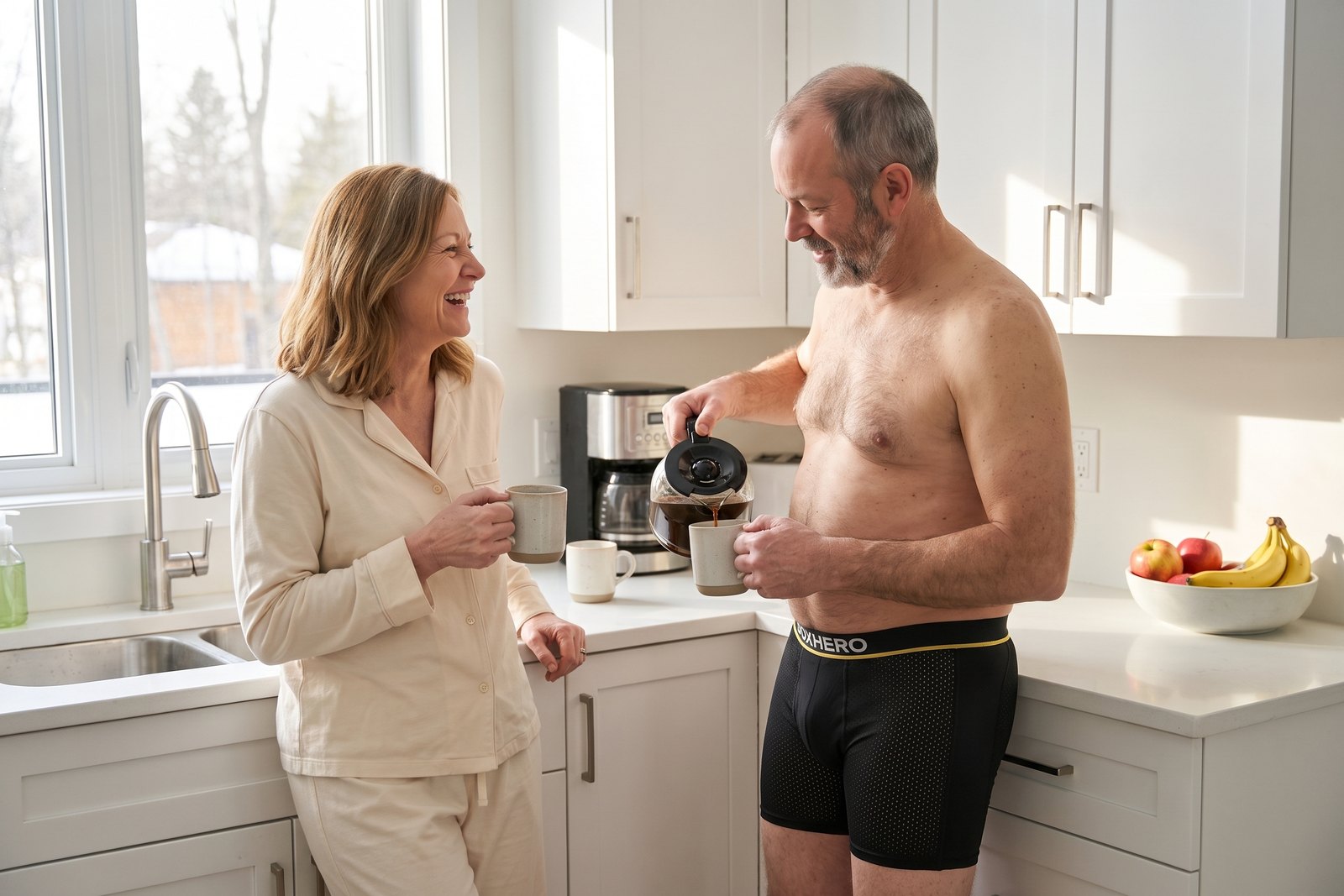 Frank and his wife in the kitchen on a Sunday morning