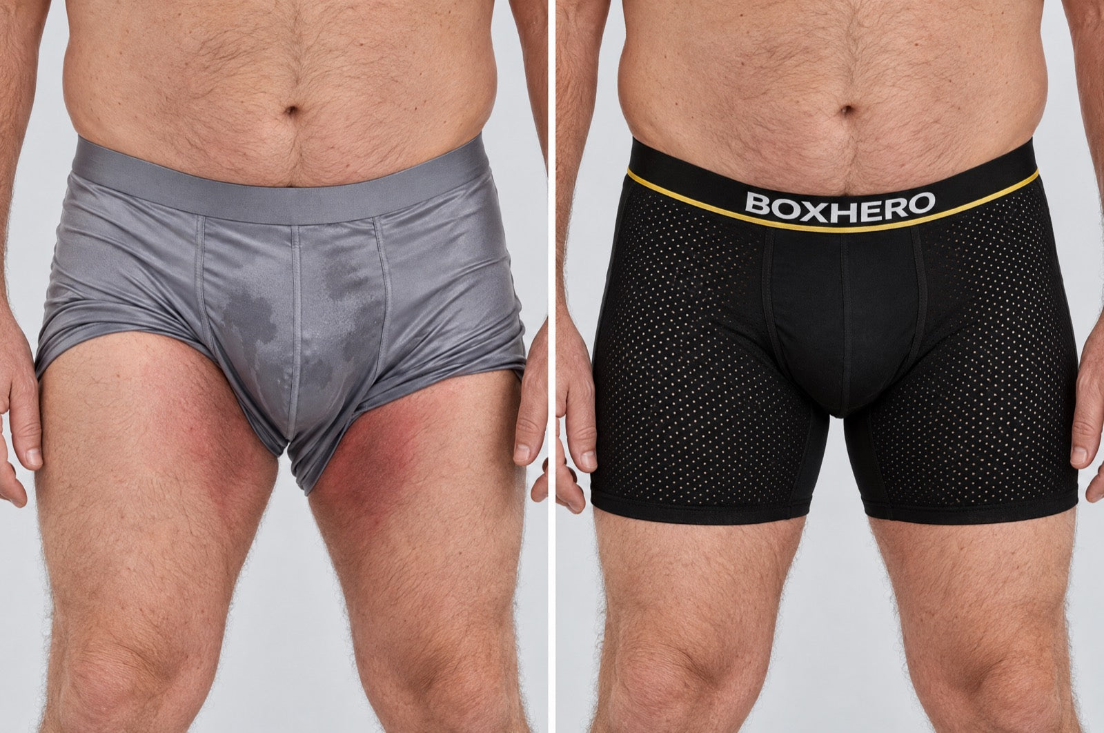 Ordinary polyester boxer vs the BoxHero 2.0 bamboo boxer