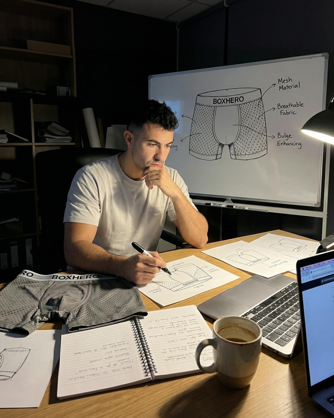 The founder of BoxHero working on the BoxHero design at his desk
