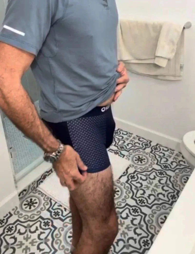 A BoxHero customer wearing BoxHero at home